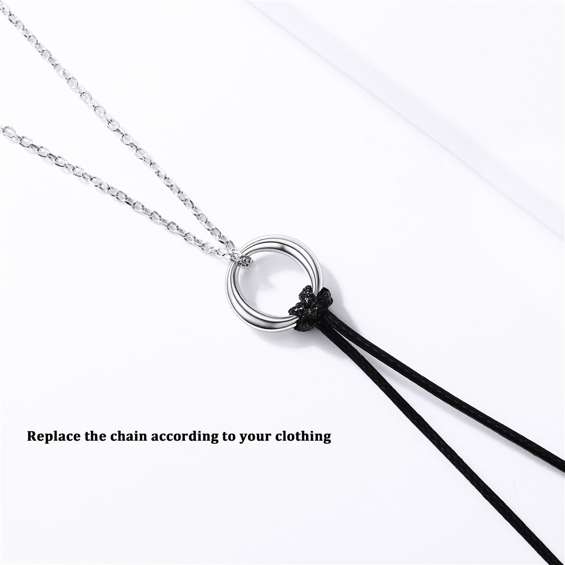 925 Sterling Silver Double Circle Pendant Necklace