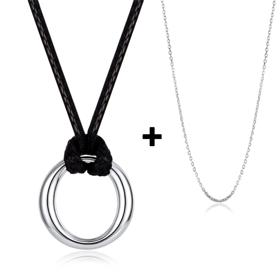 925 Sterling Silver Double Circle Pendant Necklace