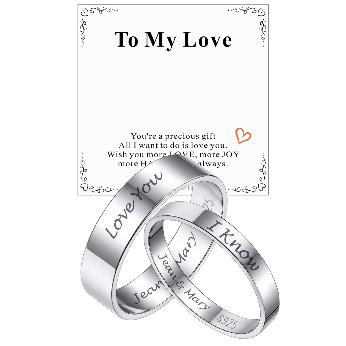 925 Sterling Silver Engraved Wedding Engagement Ring for Couples