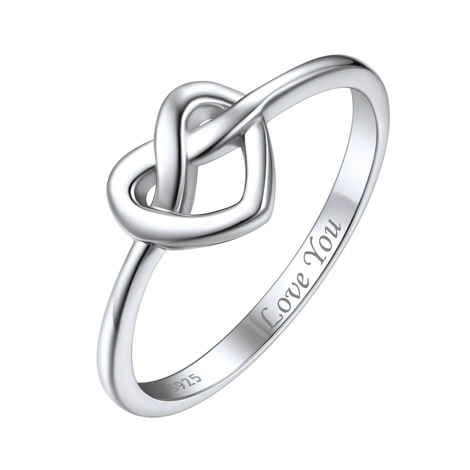 925 Sterling Silver Heart Love Knot Promise Ring for Women