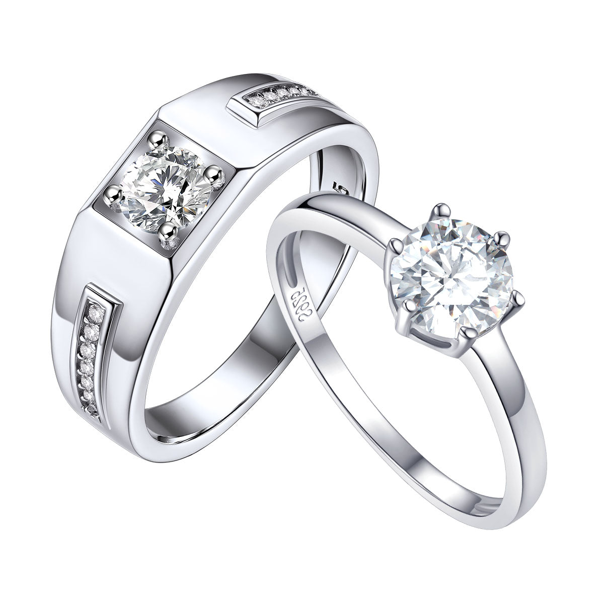 925 Sterling Silver Promise Rings for Couple with CZ Valentine's Gift