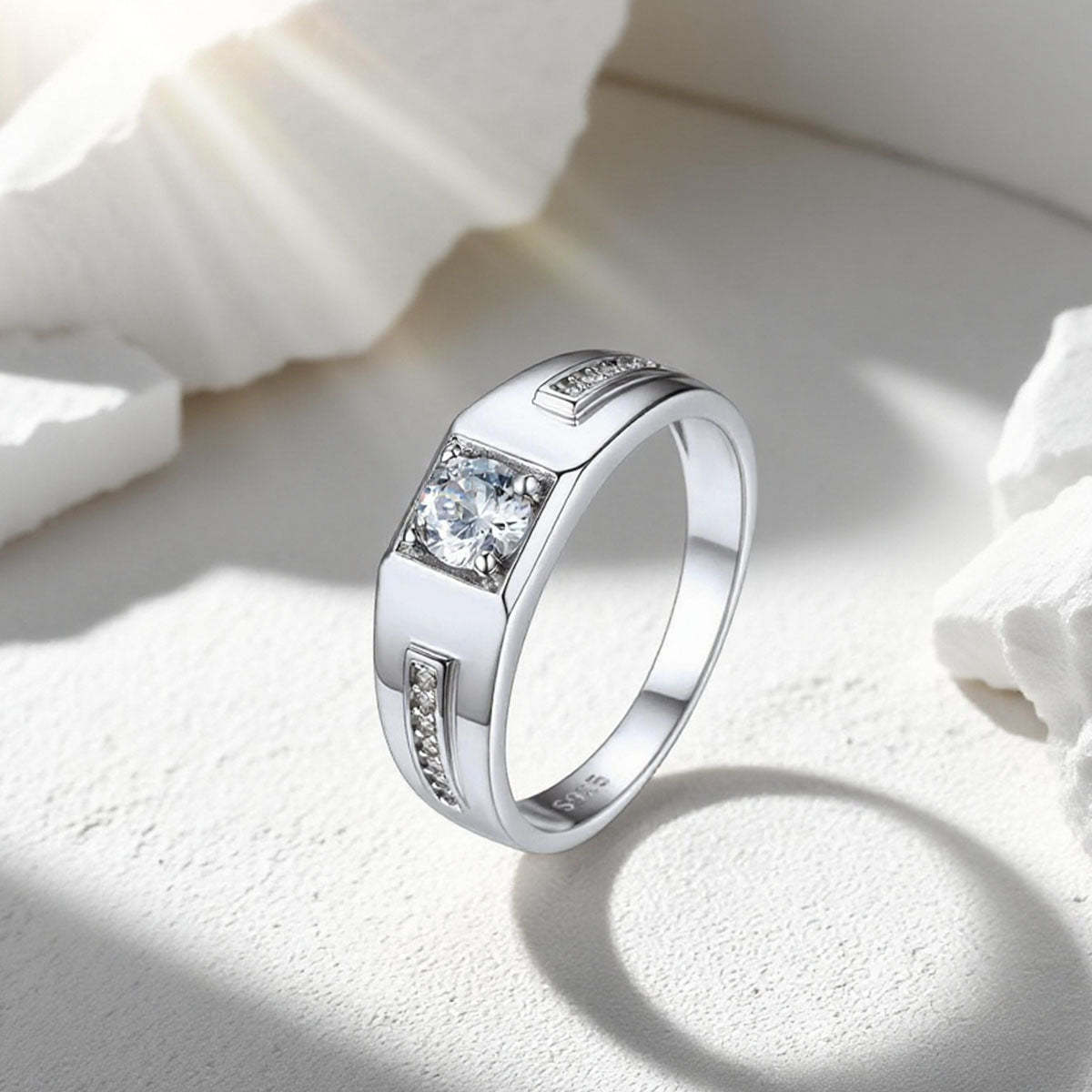 925 Sterling Silver Promise Rings with CZ for Couple 