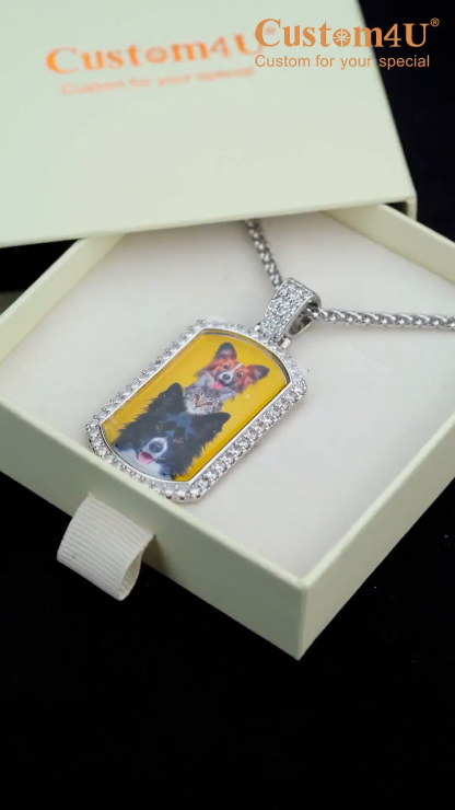 Custom Photo CZ Dog Tag Picture Pendant Necklace for Men