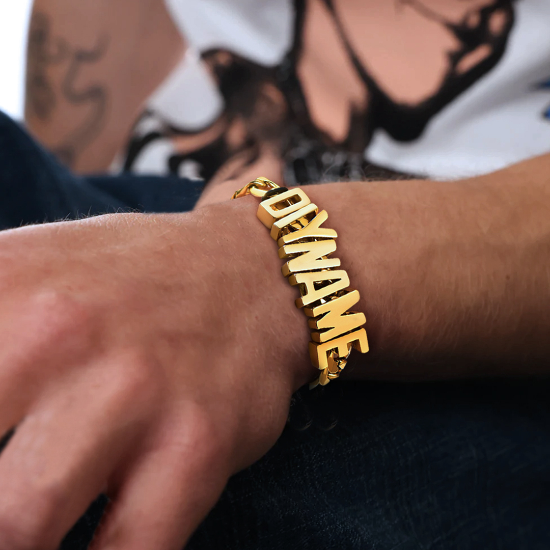 9MM Gold Custom Figaro Link Name Bracelet for Men