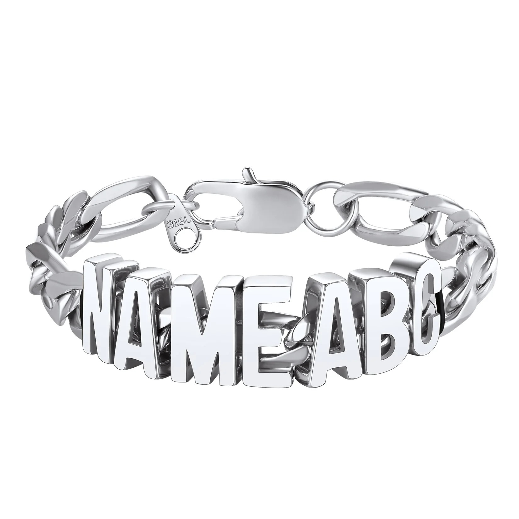 9MM Custom Figaro Link Name Bracelet for Men Silver