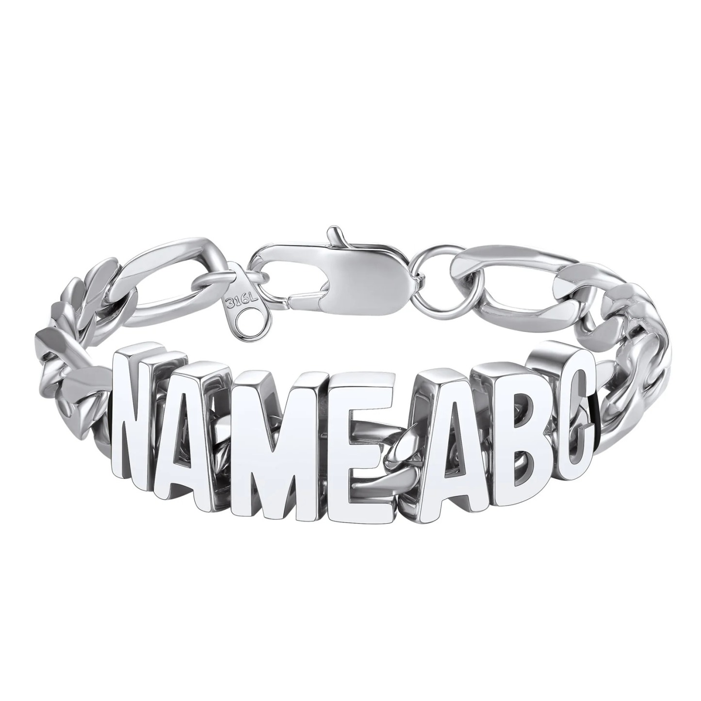 9MM Custom Figaro Link Name Bracelet for Men Silver