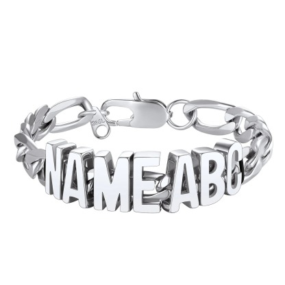 9MM Custom Figaro Link Name Bracelet for Men Silver