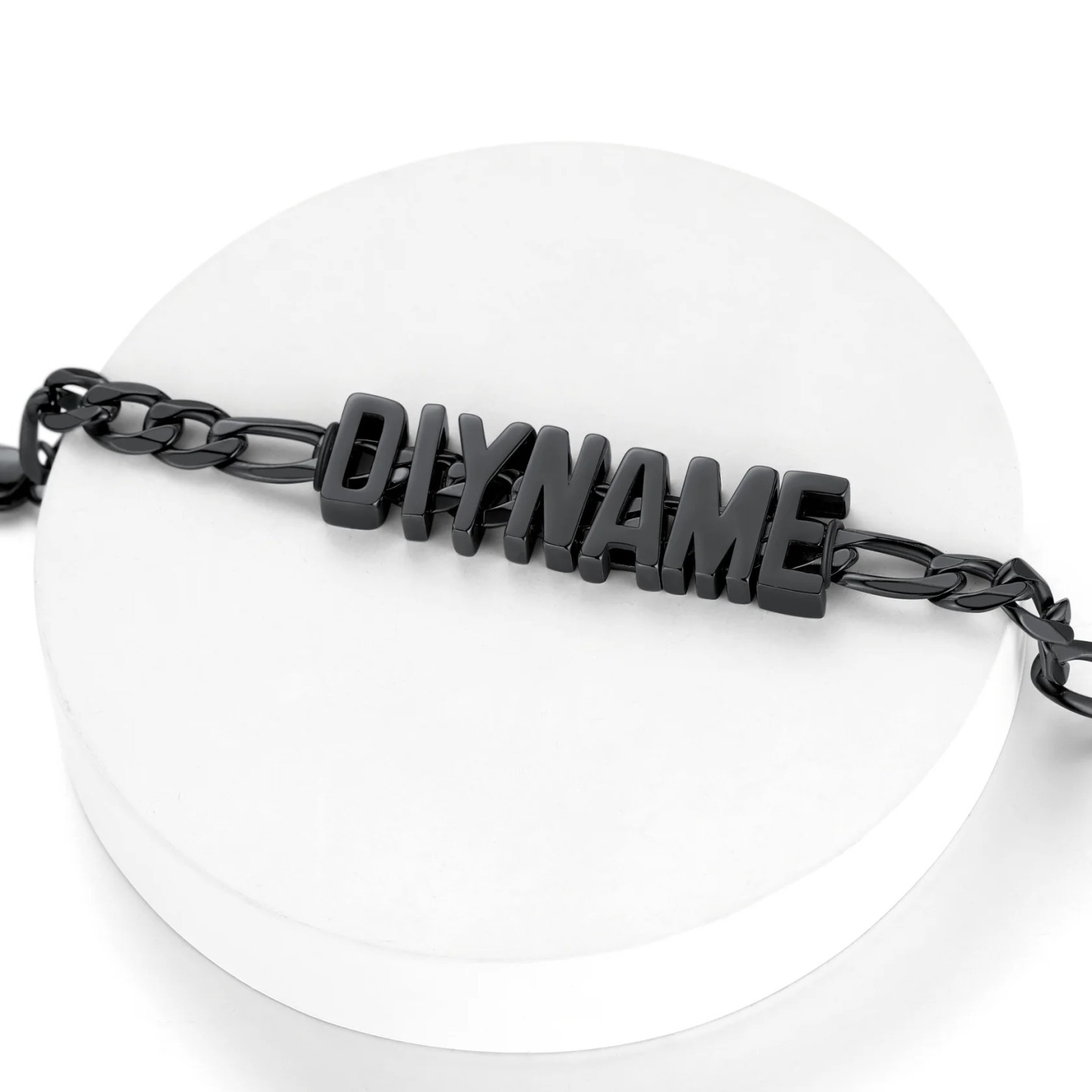 9MM Black Custom Figaro Link Name Bracelet for Men
