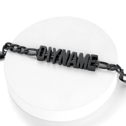 9MM Black Custom Figaro Link Name Bracelet for Men