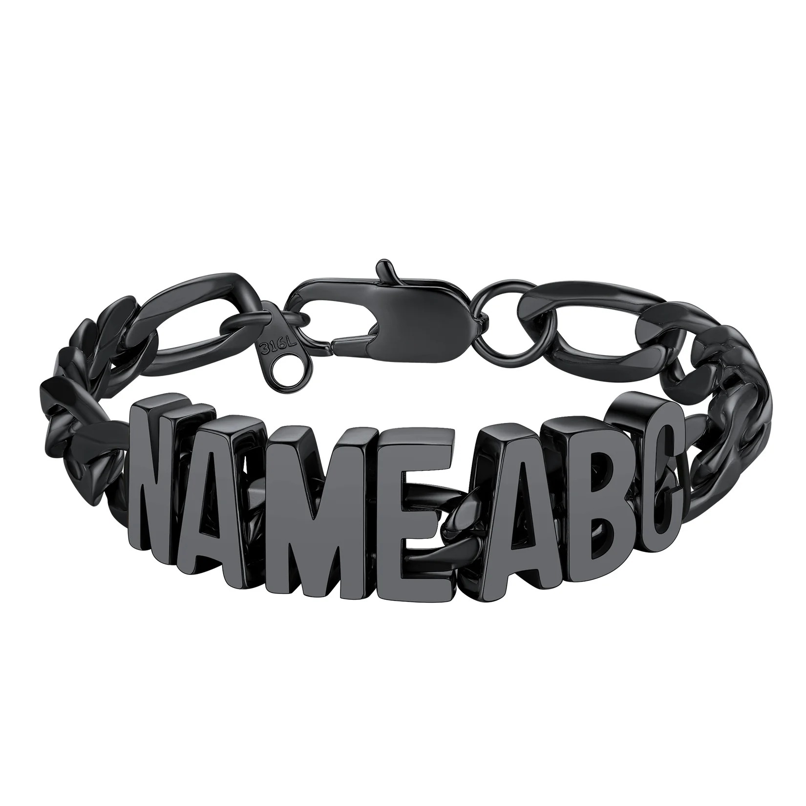 9MM Black Custom Figaro Link Name Bracelet for Men