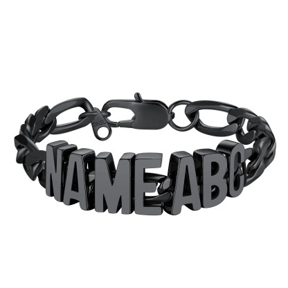 9MM Black Custom Figaro Link Name Bracelet for Men