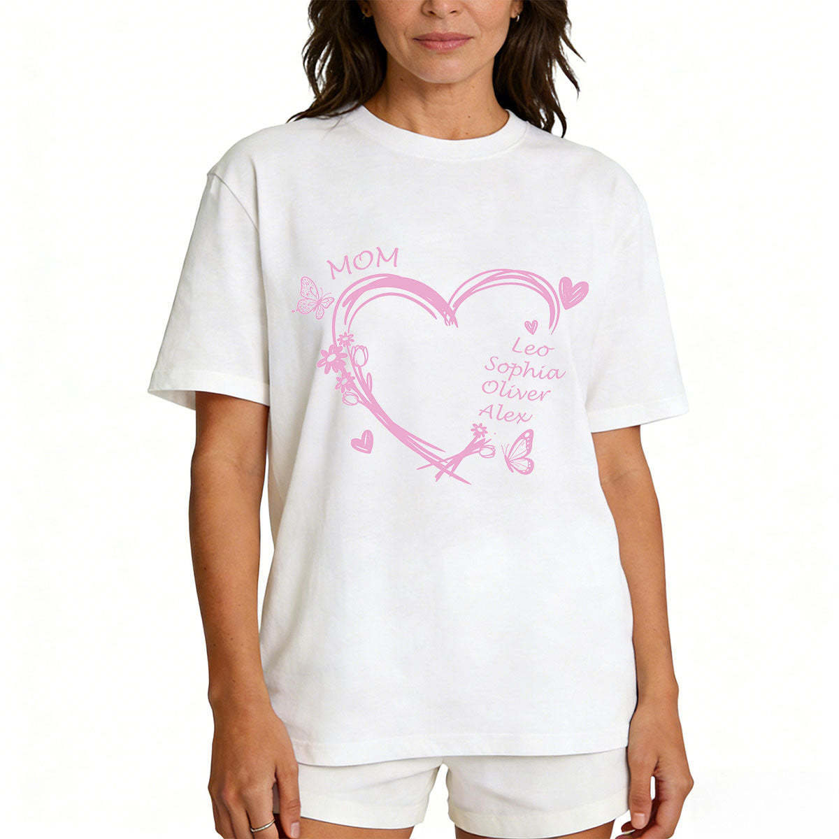 Personalized Heart & Name T-Shirt for Mom White