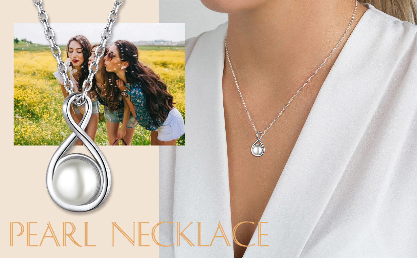 Sterling Silver Infinity Pearl Necklaces scene