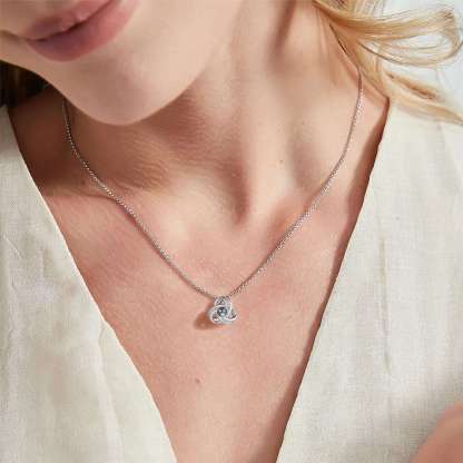 A Woman Wearing Custom Triple Love Knot Photo Projection Necklace