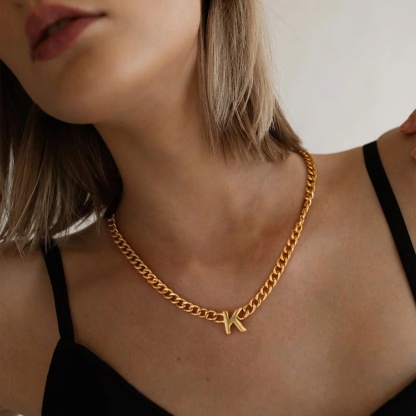 Initial Cuban Chain Necklace for Women 