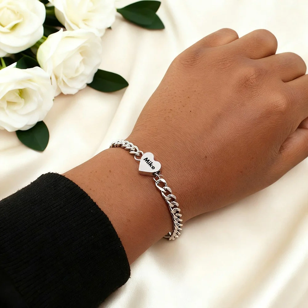 A Woman Wearing Personalized Magnetic Cuban Link Bracelet