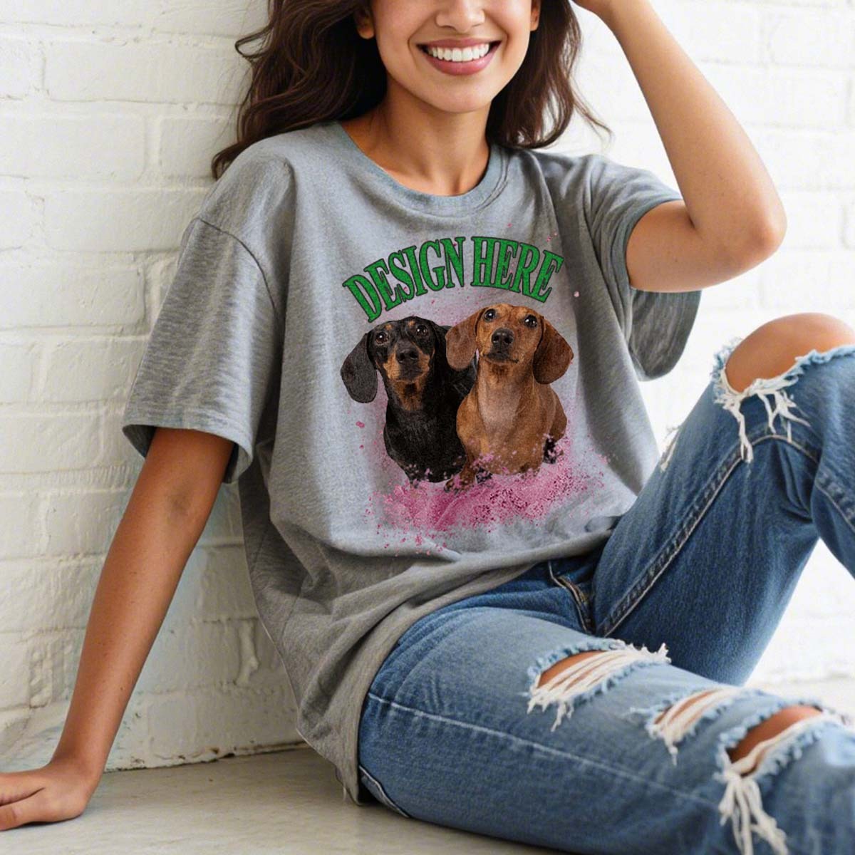 A Woman Wearing Personalized Photo and Text T-Shirts for Women Men