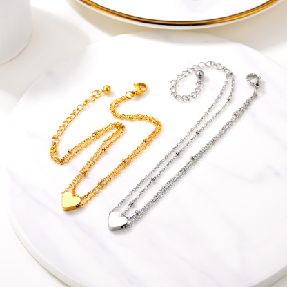 Stainless Steel Women's Adjustable Heart Anklet Initial silver gold