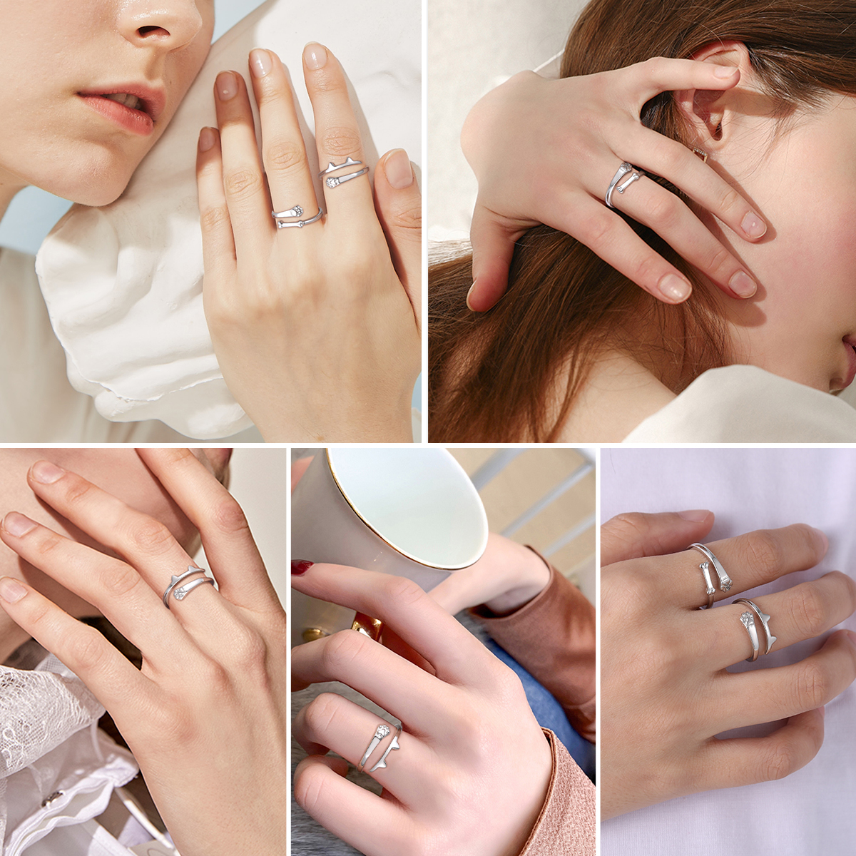 Sterling Silver Dog Bone Paw Print Adjustable Ring for Pet Lover