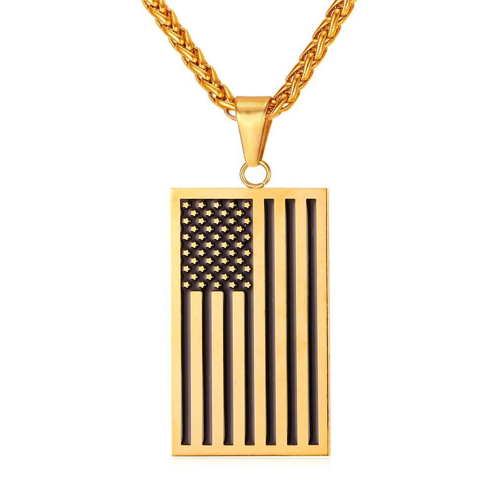 American Flag Dog Tag Pendant Nekclace For Men
