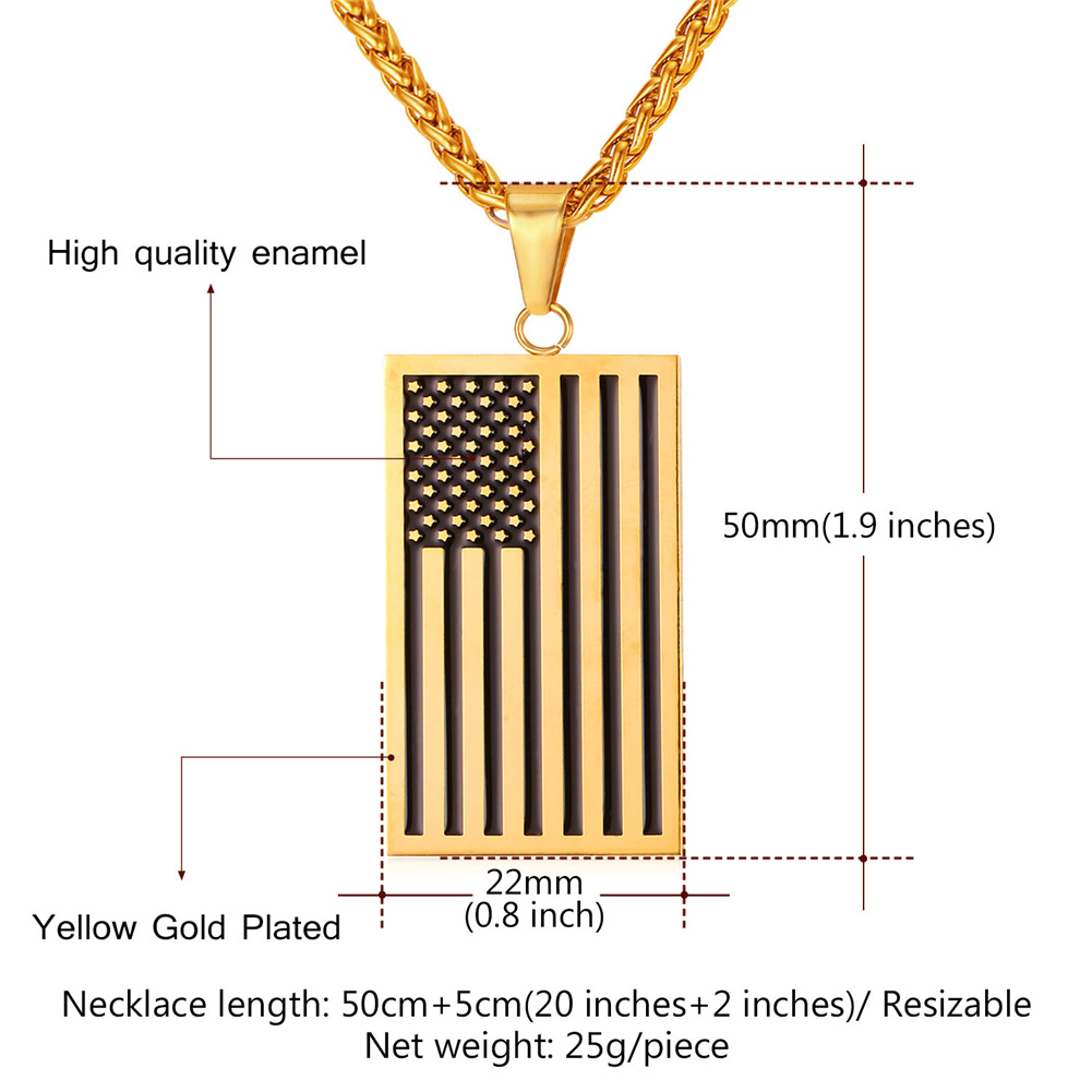 American Flag Dog Tag Pendant Nekclace For Men
