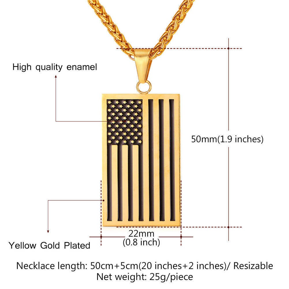 American Flag Dog Tag Pendant Nekclace For Men
