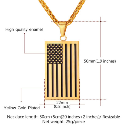 American Flag Dog Tag Pendant Nekclace For Men