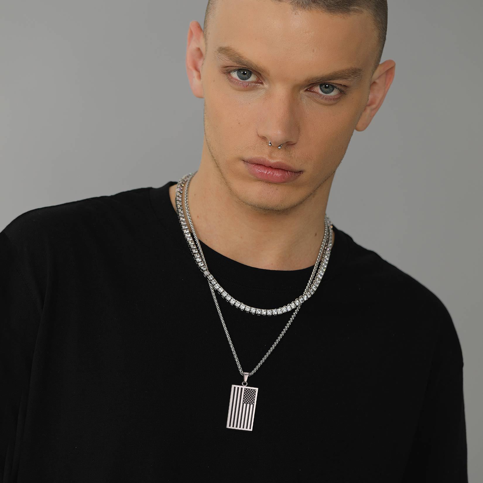 American Flag Dog Tag Pendant Nekclace For Men