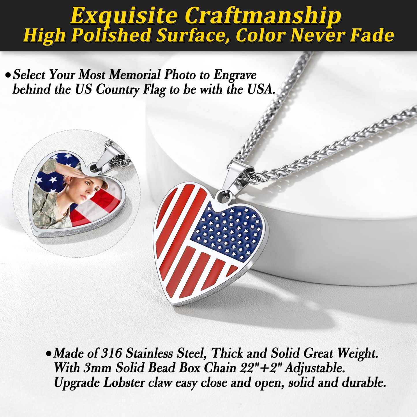 American Flag Necklace with Picture for Men Wome