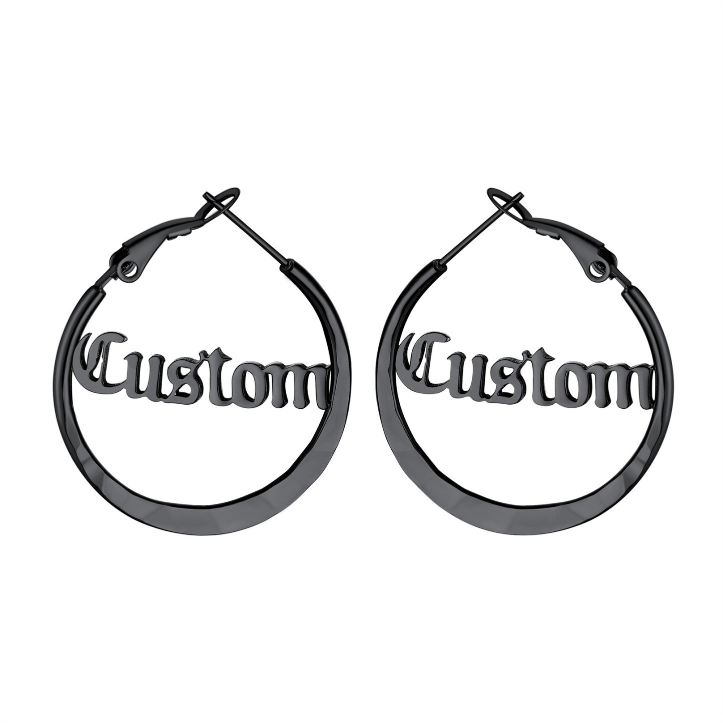  Custom Double Name Circle Hoop Earrings for Women BLACK