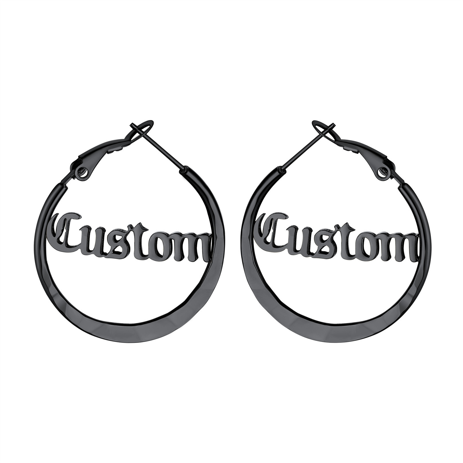  Custom Double Name Circle Hoop Earrings for Women BLACK