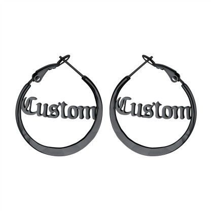  Custom Double Name Circle Hoop Earrings for Women BLACK