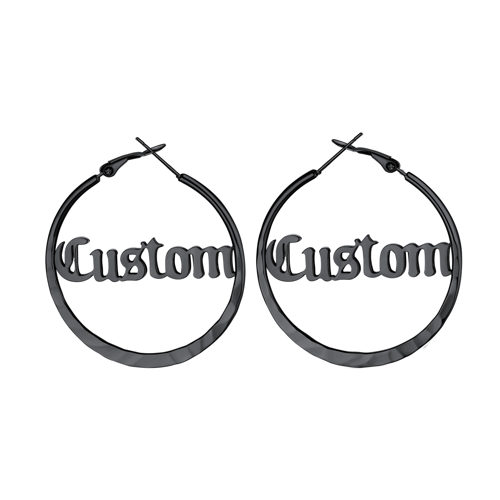  Custom Double Name Circle Hoop Earrings for Women BLACK