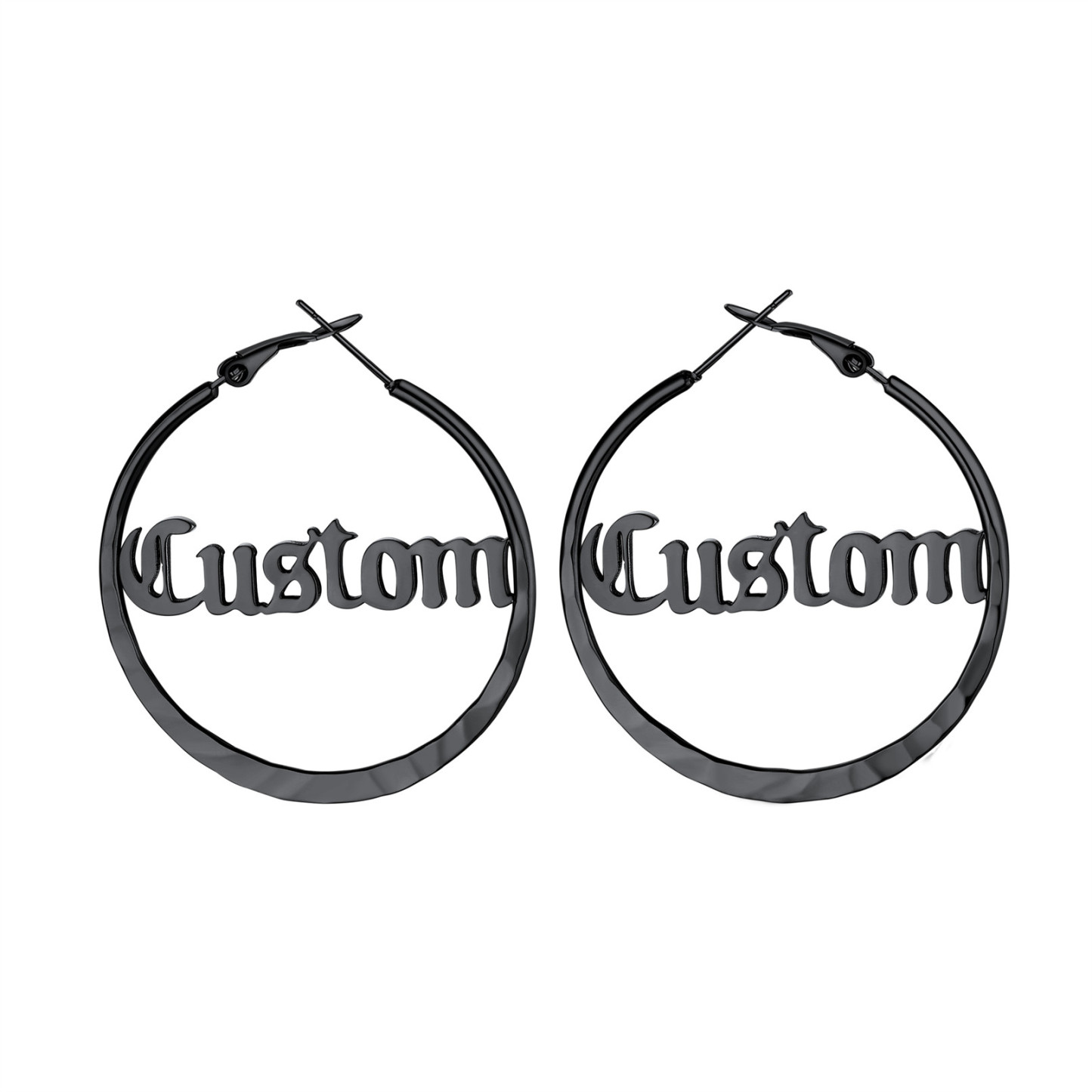  Custom Double Name Circle Hoop Earrings for Women BLACK