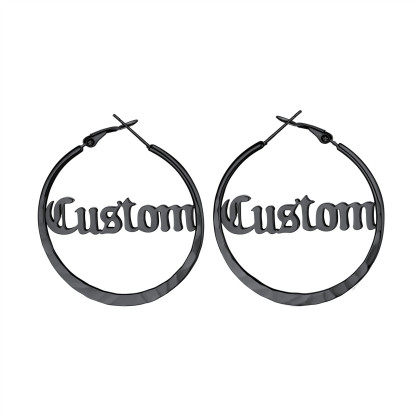  Custom Double Name Circle Hoop Earrings for Women BLACK