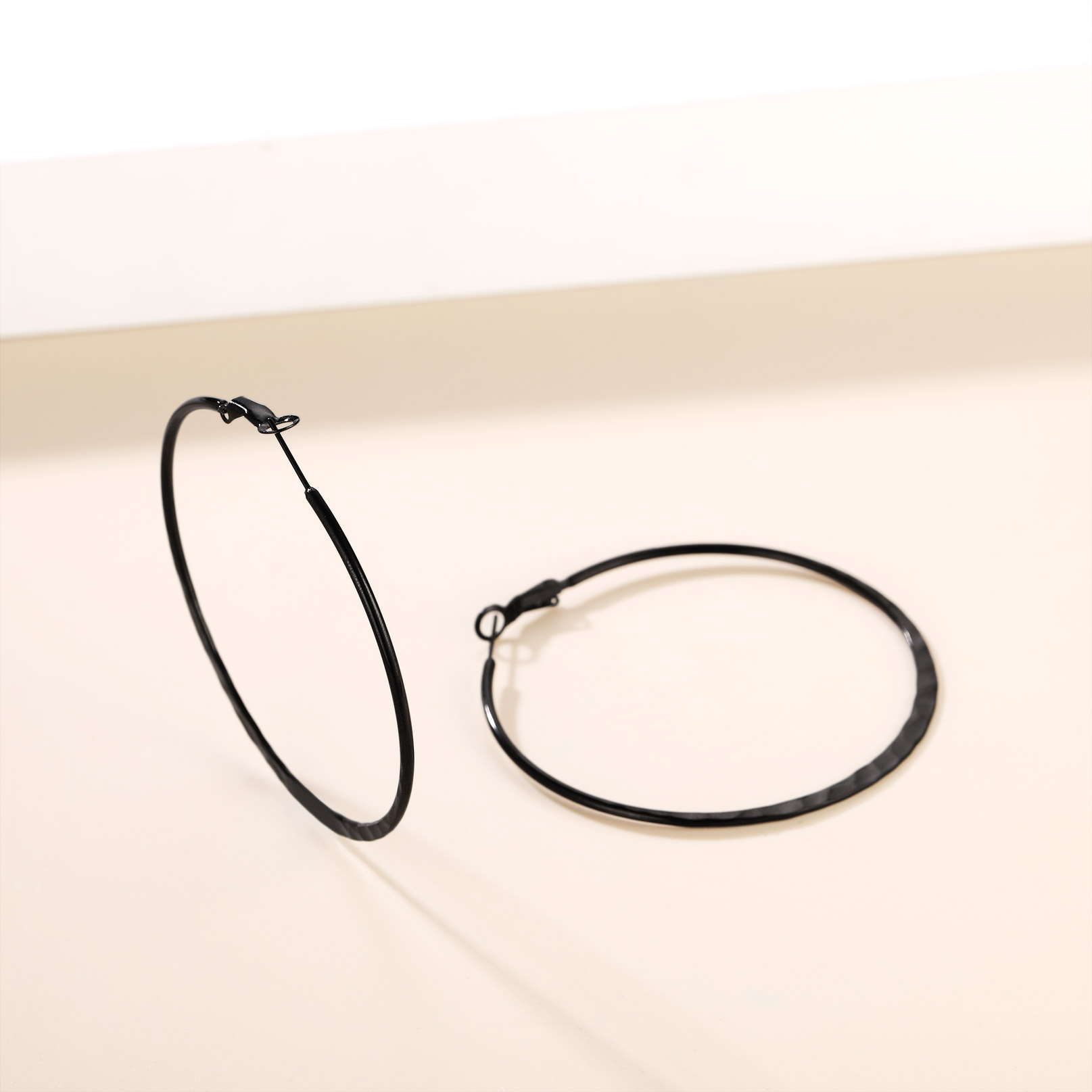 Hoop Earrings For Women Stainless Steel Hoops Lightweight Gothic Jewelry black detail