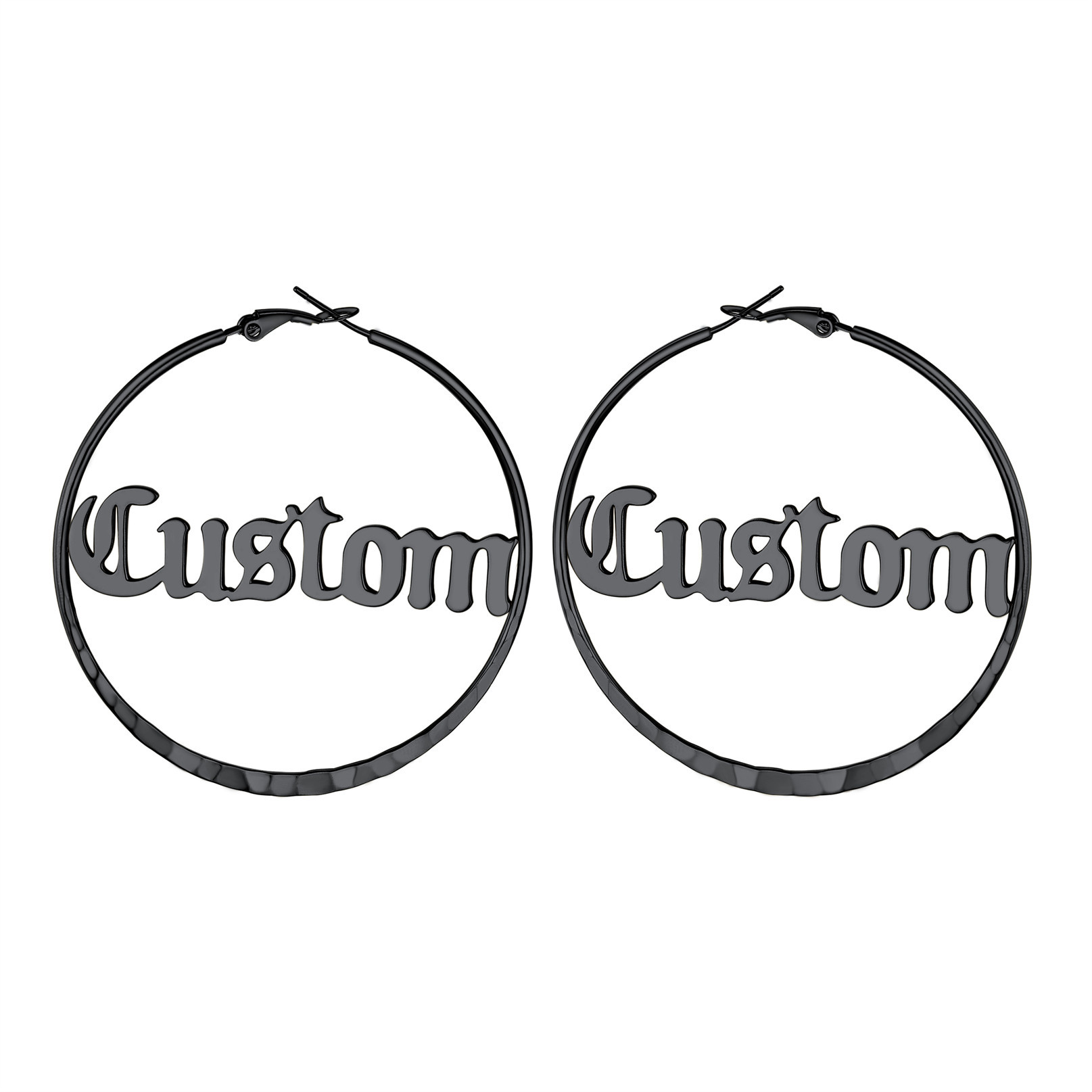  Custom Double Name Circle Hoop Earrings for Women BLACK