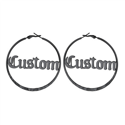  Custom Double Name Circle Hoop Earrings for Women BLACK