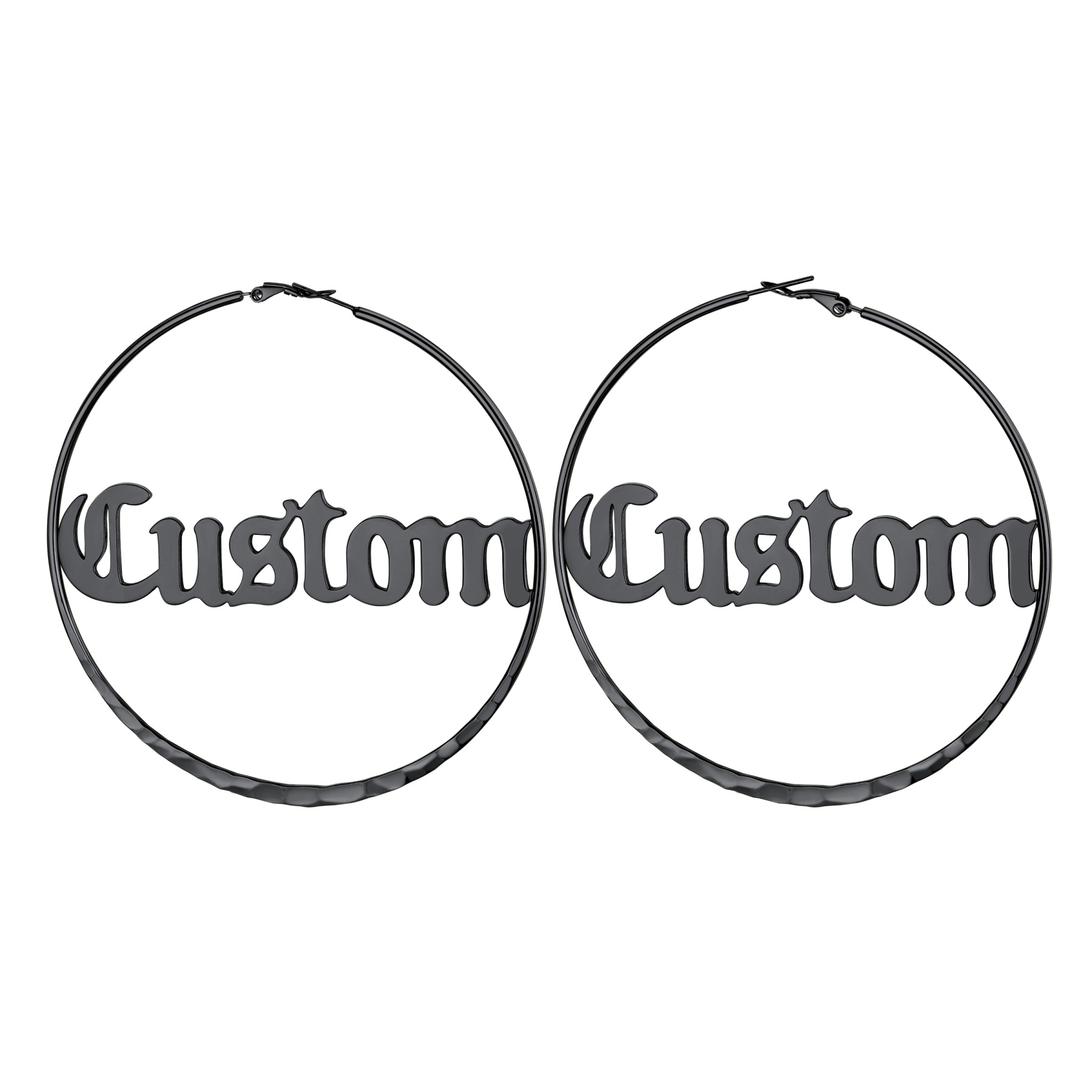  Custom Double Name Circle Hoop Earrings for Women BLACK