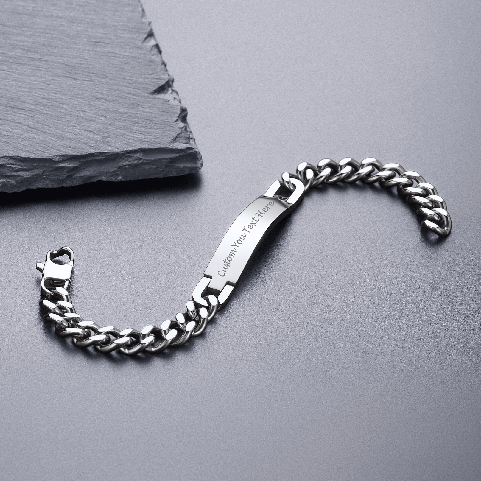 Personalized Stainless Steel Bracelet Cuban Link for Men and Women Silver Scene