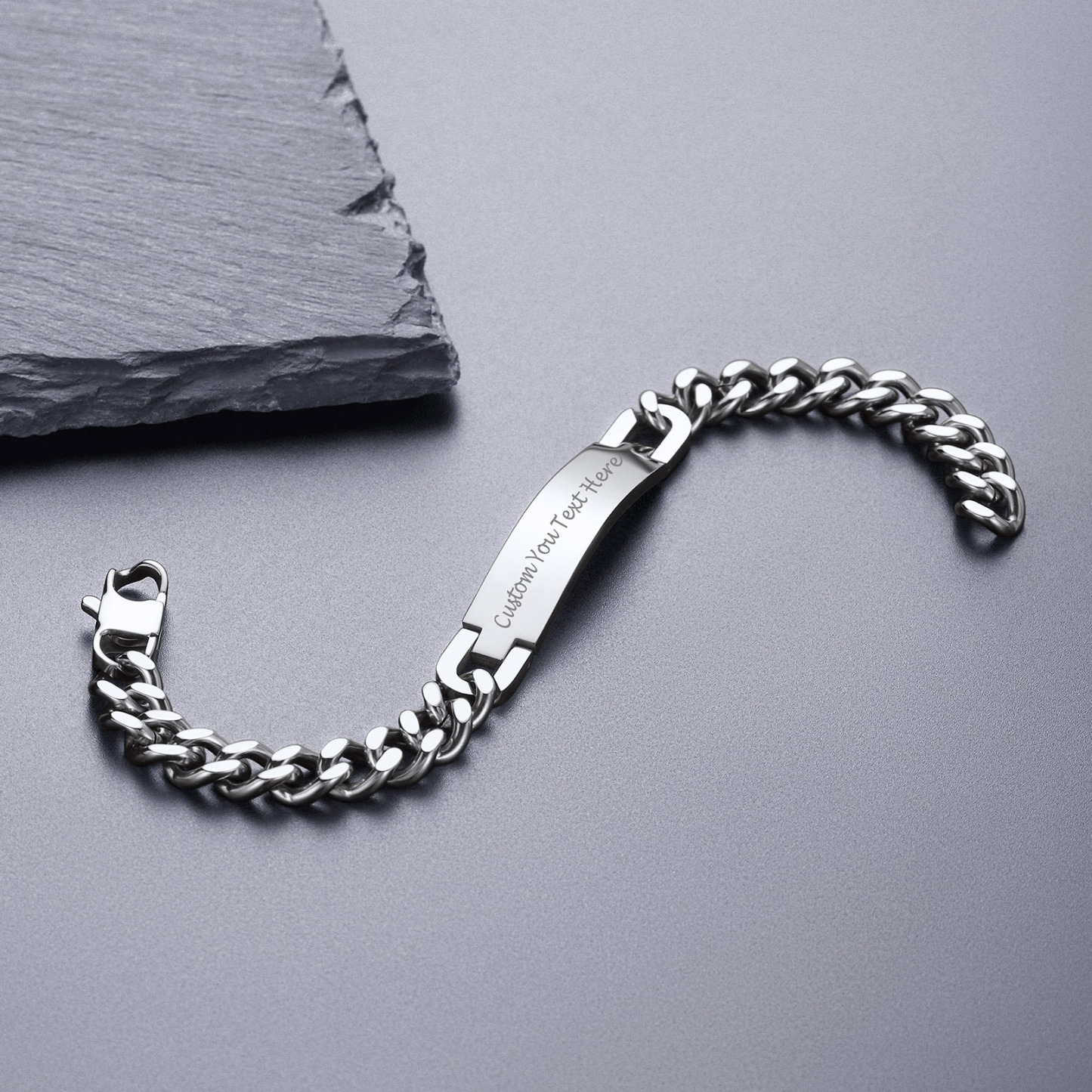 Personalized Stainless Steel Bracelet Cuban Link for Men and Women Silver Scene