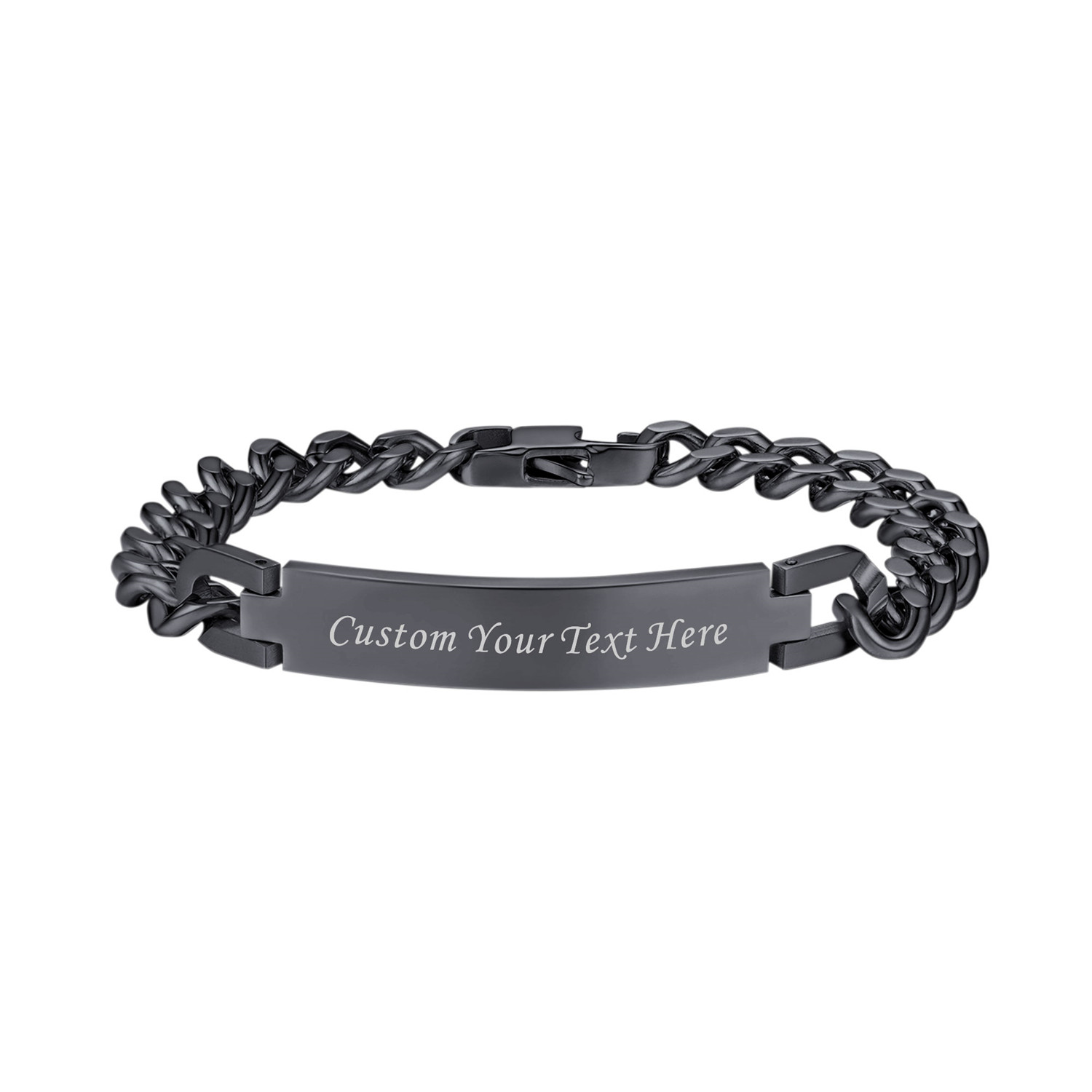 Personalized Stainless Steel Bracelet Cuban Link for Men and Women Black