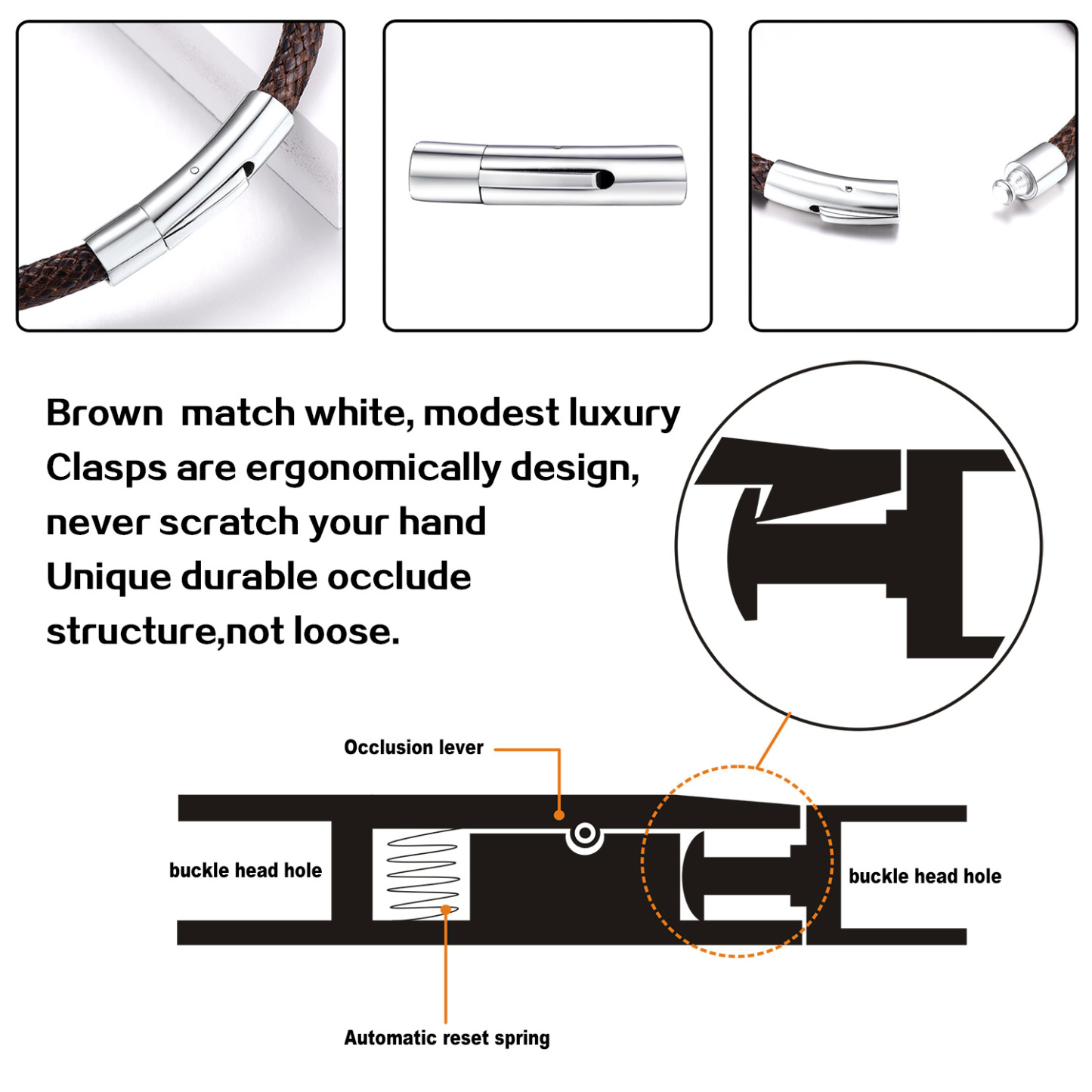 Custom Engraved Leather Bracelet with Magnetic Clasp for Men