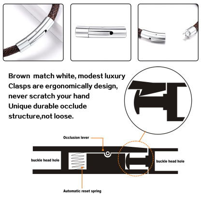 Custom Engraved Leather Bracelet with Magnetic Clasp for Men