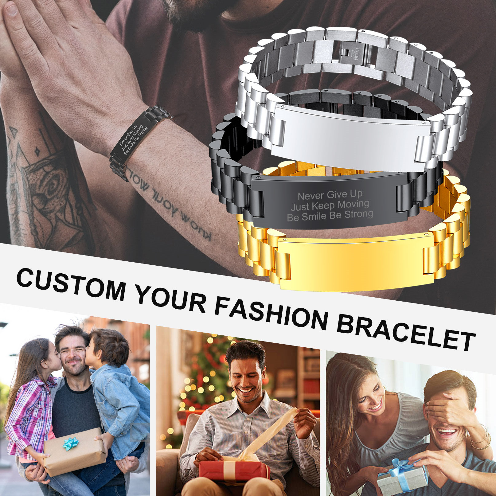 Personalized Engraving Wristband ID Bracelet for Couple