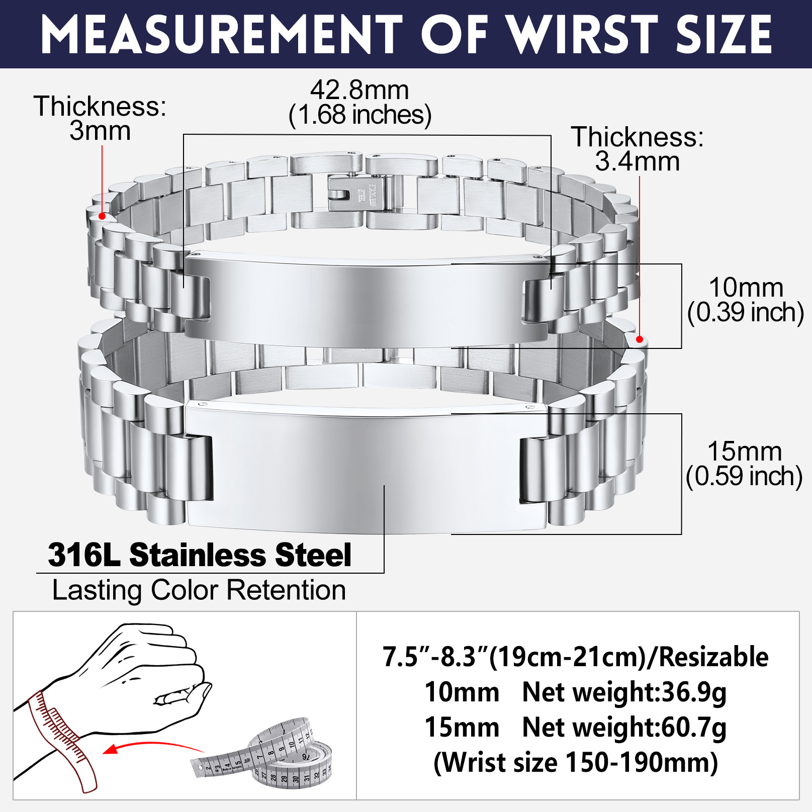 Personalized Engraving Wristband ID Bracelet for Couple detail