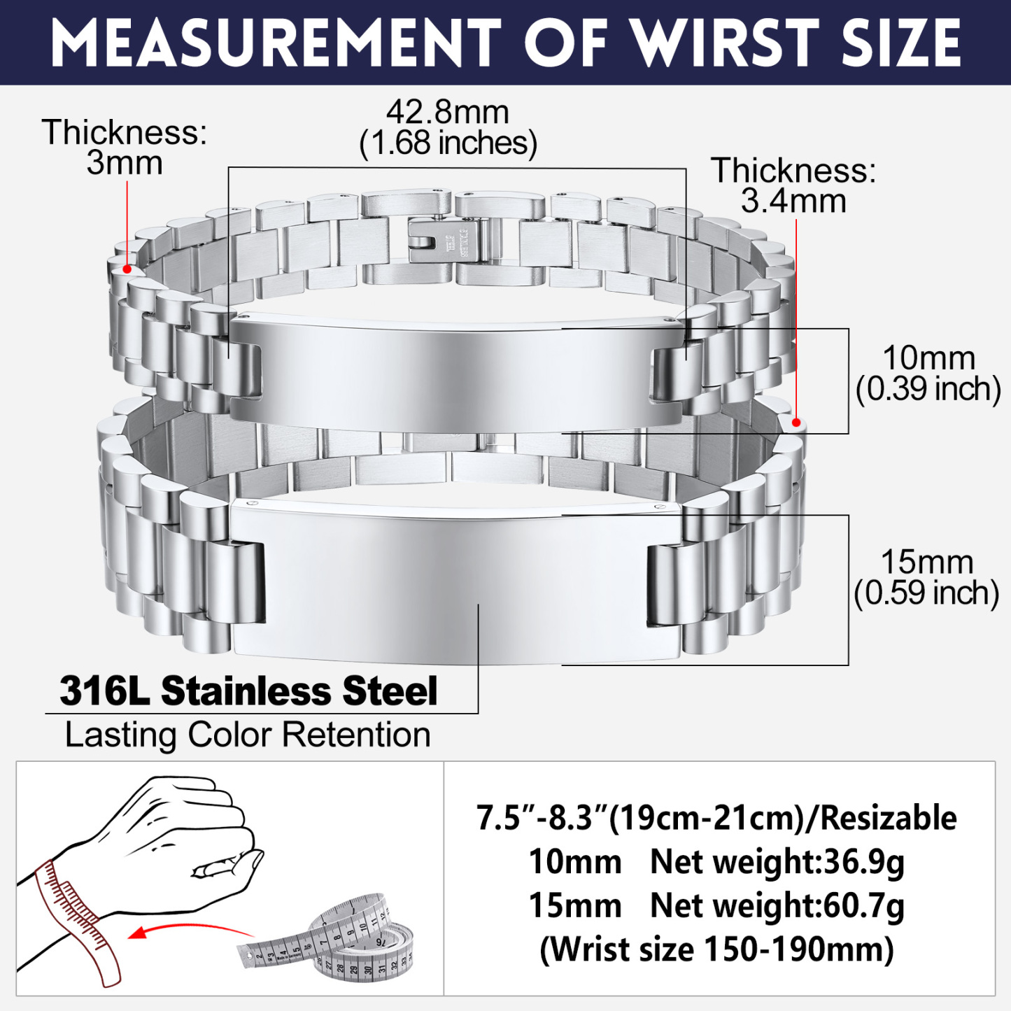 Personalized Engraving Wristband ID Bracelet for Couple detail