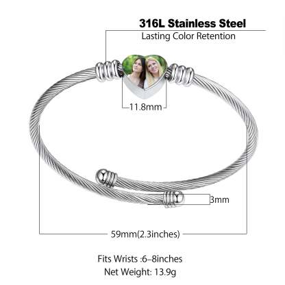 Custom Picture Heart Cuff Bracelet with Picture for Women detail
