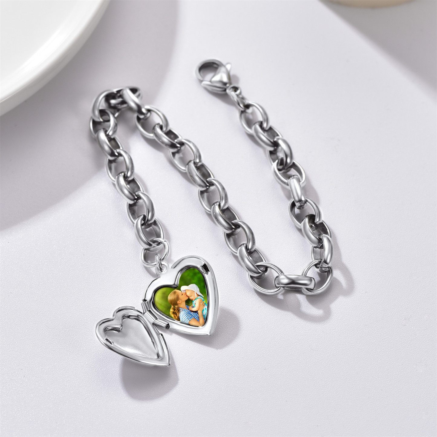 Name Engraved for Women Custom Photo Heart Charm Bracelet 