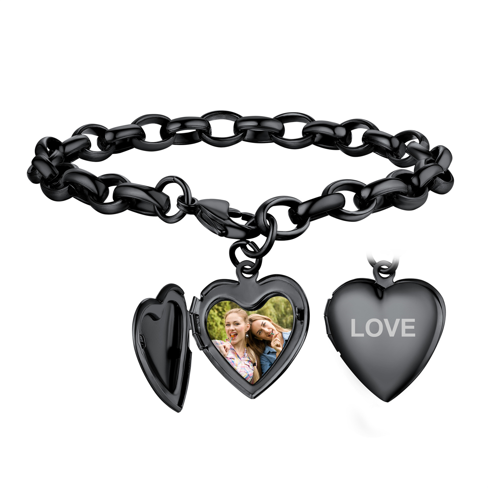 Name Engraved for Women Custom Photo Heart Charm Bracelet
